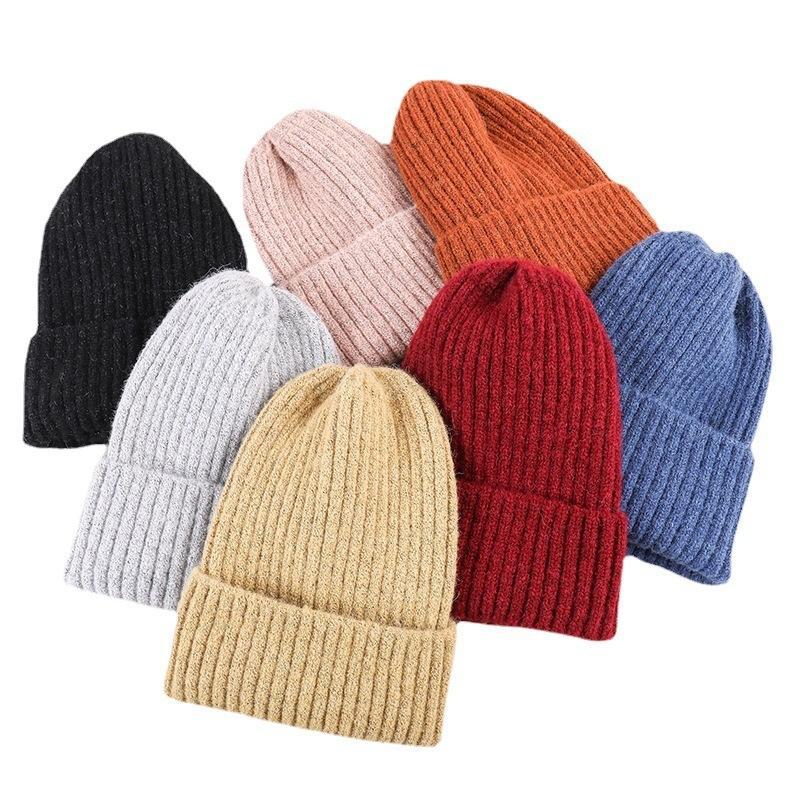 New Hat Women's Winter Korean Style New Candy Color Light Board Woolen Hat To Keep Warm and Ear Protecting Vertical Striped Knitted Hat Trendy