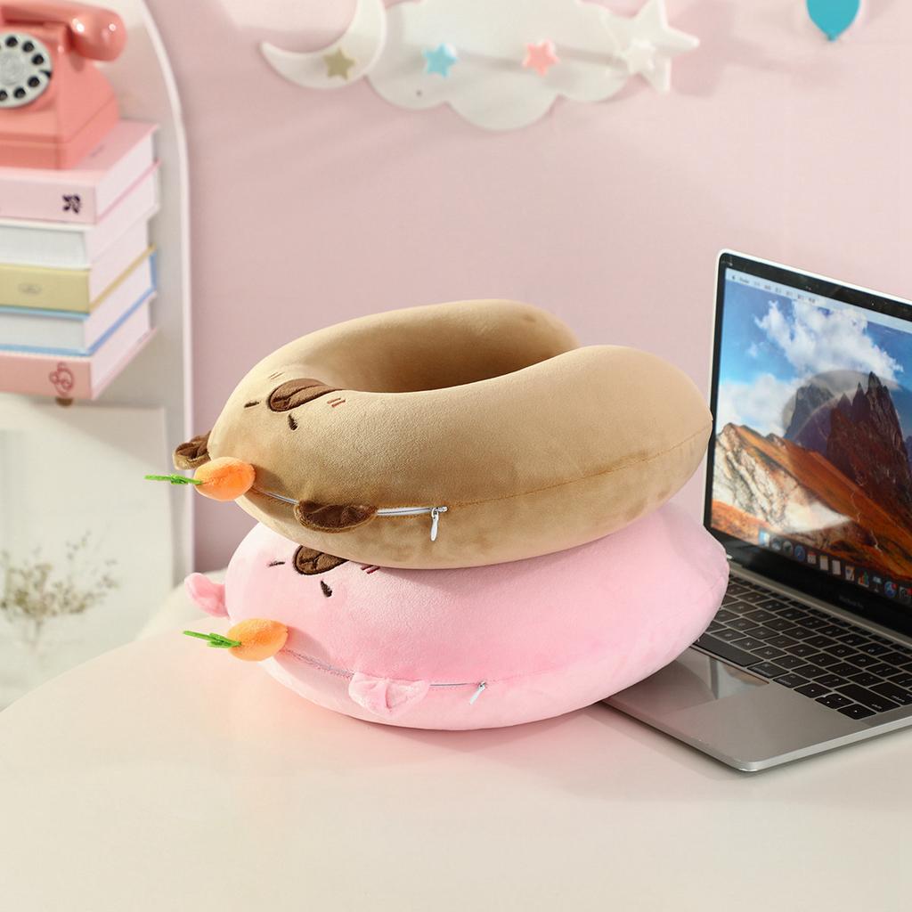 Cute Capybara U-Shaped Neck Pillow Suitable For Travel; Provides Dual Support For The Head Neck Chin In Any Sleeping Position