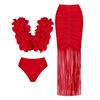 Solid Red Flower One Piece Swimsuit Luxury Women Swimwear Sexy Swim Suit Deep V Monokini Off Shoulder Bodysuit Bathingsuit