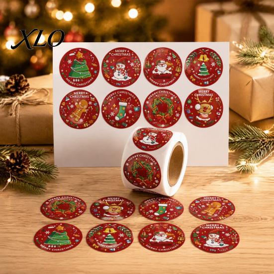 Christmas Gift Tag Stickers Roll Stickers, 8 Festive Patterns Print, Round Holiday Envelope Packaging Seals Seals, Decorative Coated Paper for