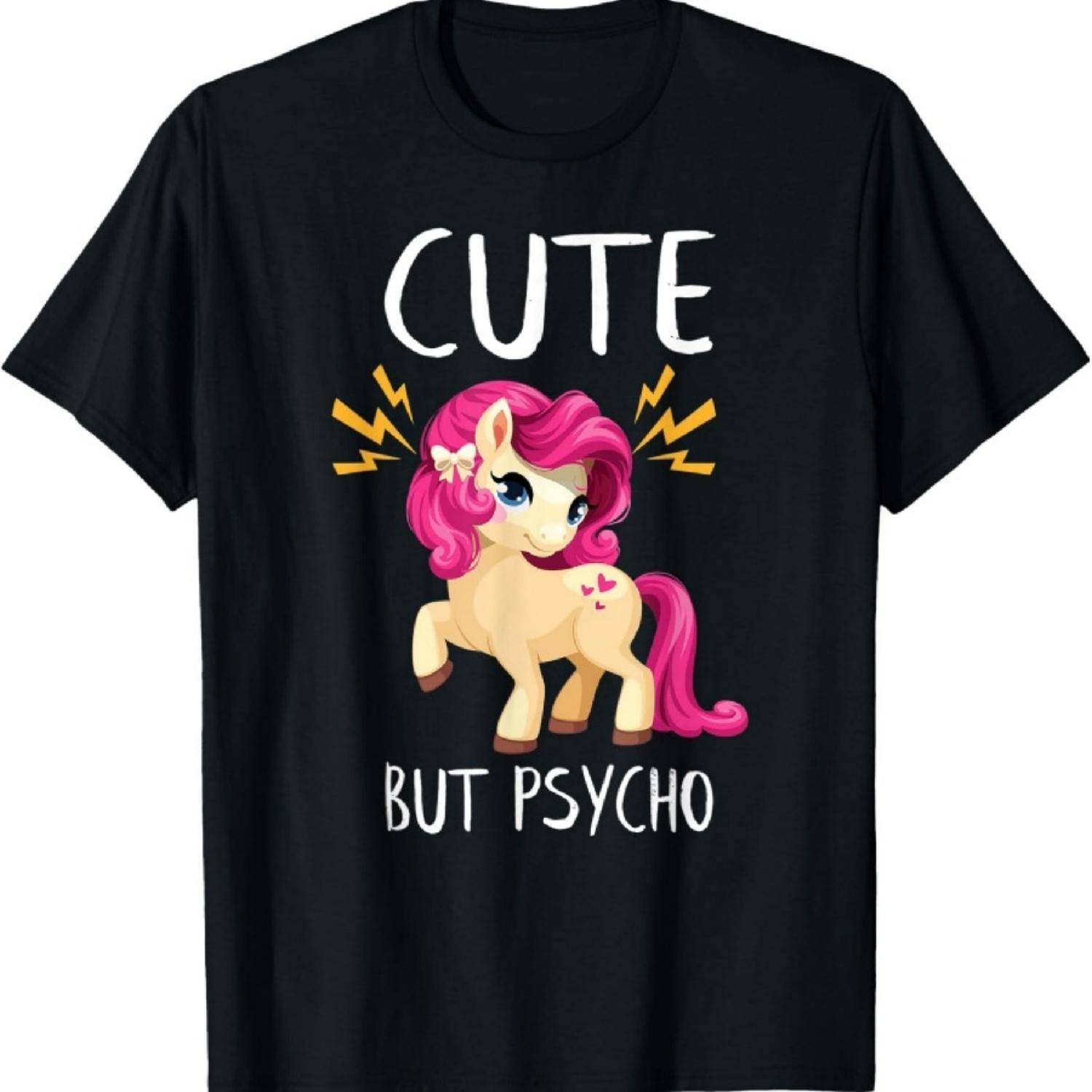 

Unicorn Cute But Psycho Shirt, Funny Wife, Mother, Girl Gift T-Shirt XXXXXL чорний
