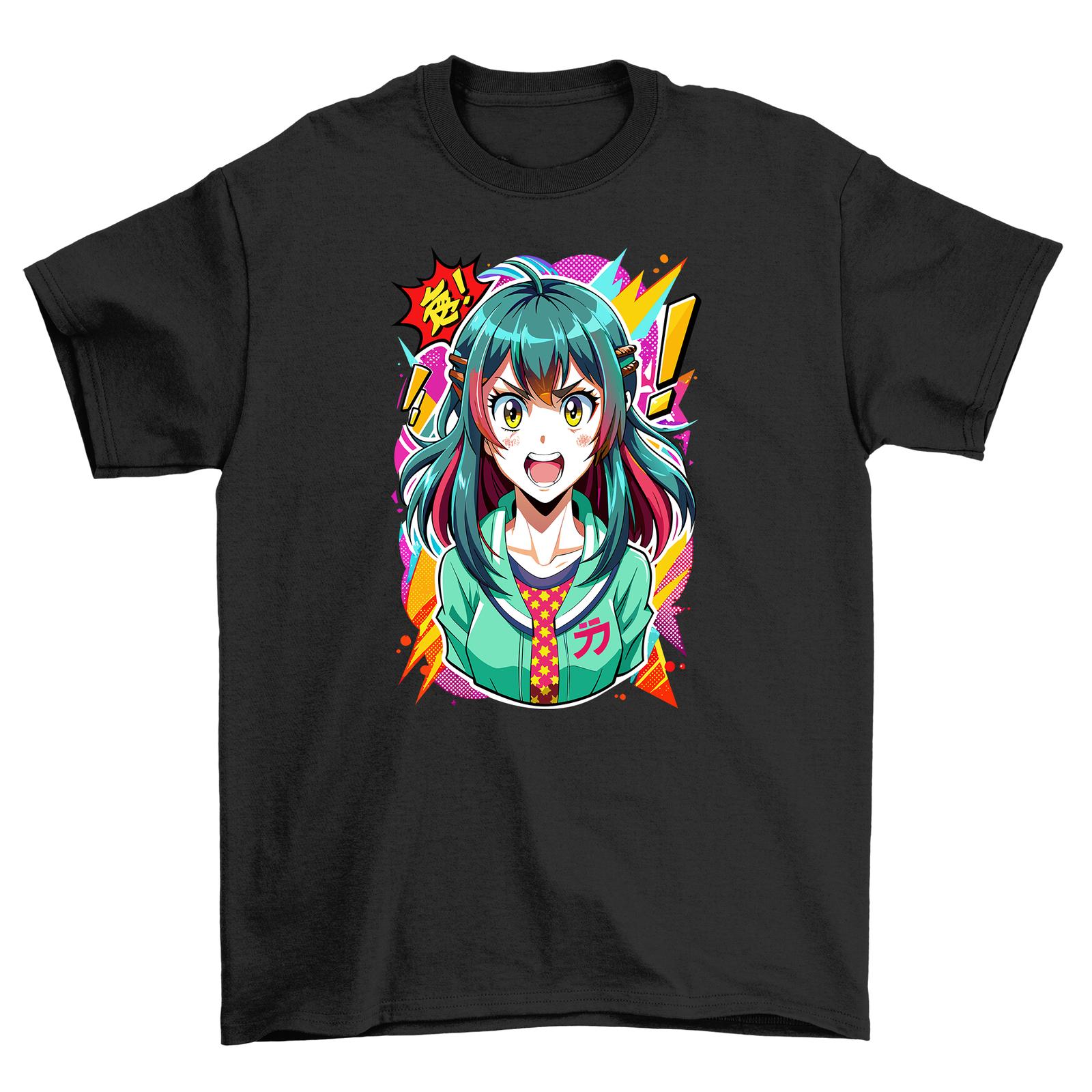 Angry Anime Girl Green Hair - Funny T-Shirt Mens Womens Tees Top for Otakus! Unisex Design, 100% Cott 2XL