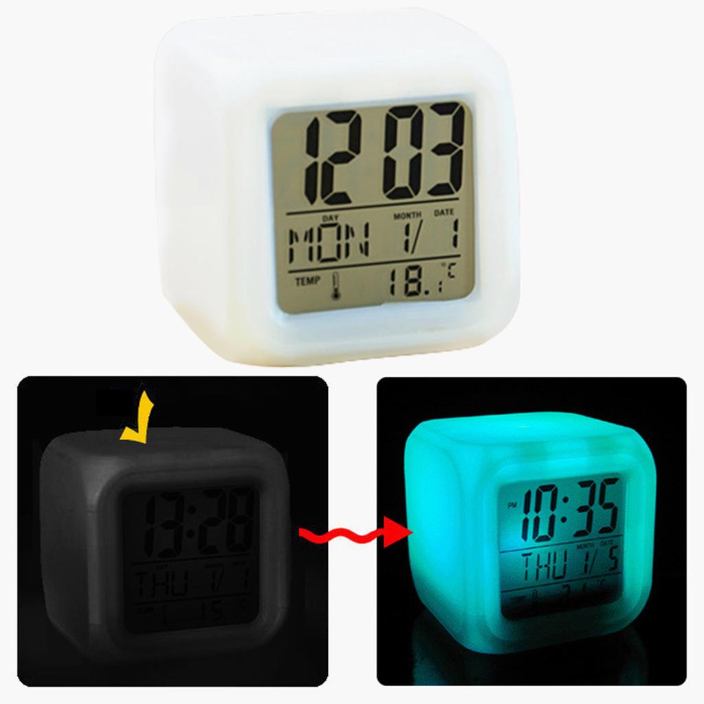 LED Digital Alarm Clock Mini Desk Cube Clock with Colorful Lights and Multiple Modes Glow Desk Clock Home Desktop Decoration