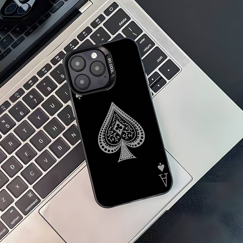 Ace of Spades Poker Phone Case For iPhone 17,16,15,14,13,12,11,Pro,XS,Max,Plus,Mini,SE4,E Black Matte Shockproof Cover