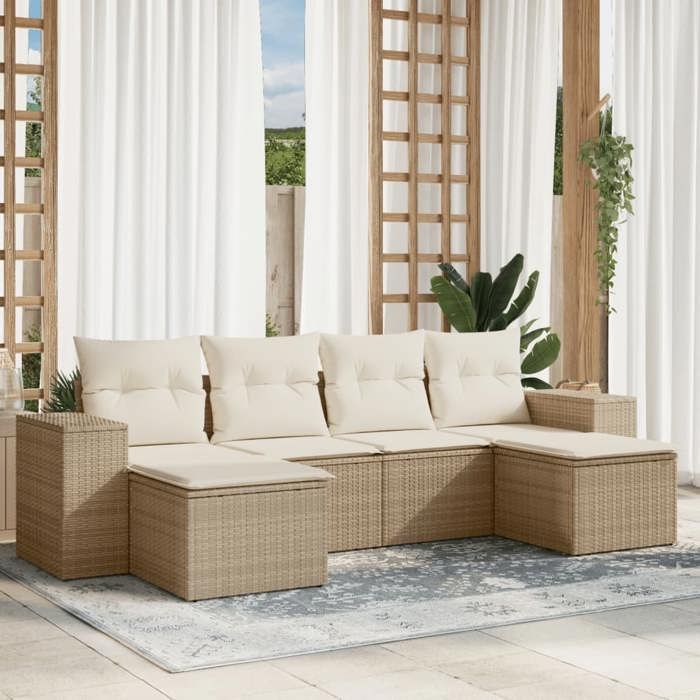 VidaXL Garden Lounge Set with Cushions 6 Pcs, Patio Sofas, Patio Furniture Set, Outdoor Furniture, Beige 3222917