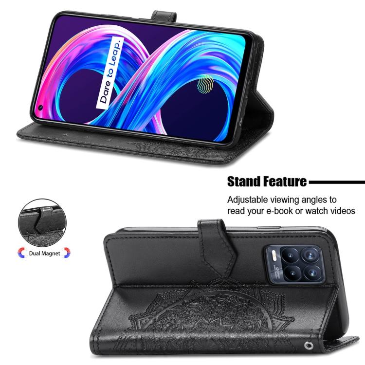 Dla OPPO Realme 8 / 8 Pro 4G Wzór wytłaczany Mandala Skórzane etui z klapką poziomą z uchwytem i przegródkami na karty i portfelem i smyczą(Fioletowy)