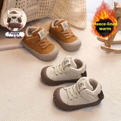 Winter Baby Walking Shoes with Fleece Lining Soft Sole Casual Style Cotton-padded Non-slip Versatile Double-layered Cotton Shoes for Boys and Girls