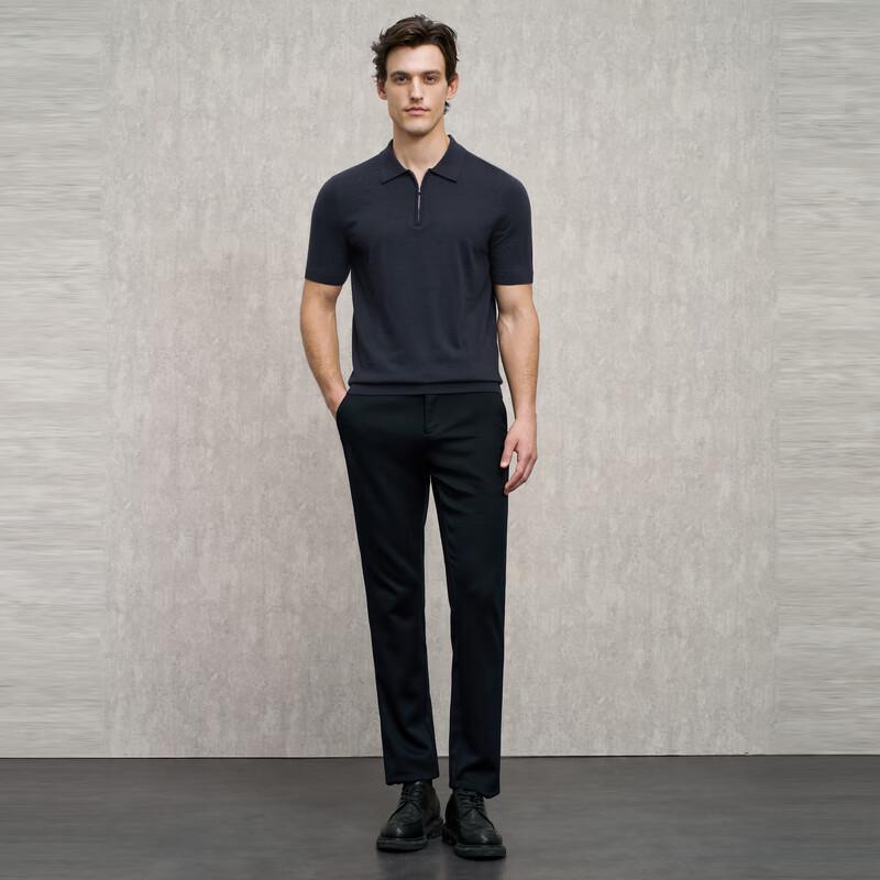 EMZ Ordos Men's 100% Cashmere Short-Sleeve Polo Sweater