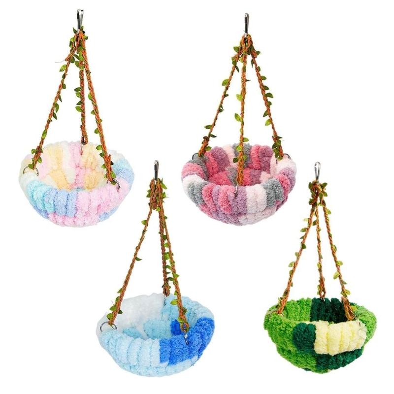 Amaca-Casetta Sospesa per Uccelli con Morbido Design in Peluche Nido Multifunzionale per Pappagalli per Riposo Gioco Attività in Gabbia Confortevole