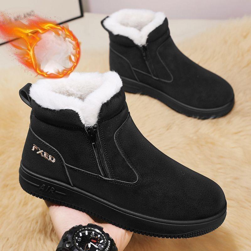 Herren Übergröße Dicke Sohle Winter Warm Fell Eins Schneestiefel Gepolstert Gefüttert Stiefeletten Rutschfest Wandern Lässig Sport Baumwollstiefel