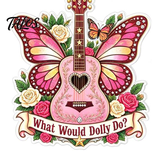 Festival Decorative Ornaments Pink Guitar Butterfly Ornament, Acrylic Music Hanging Decor with Rose Themed Christmas Decorations And Quote,