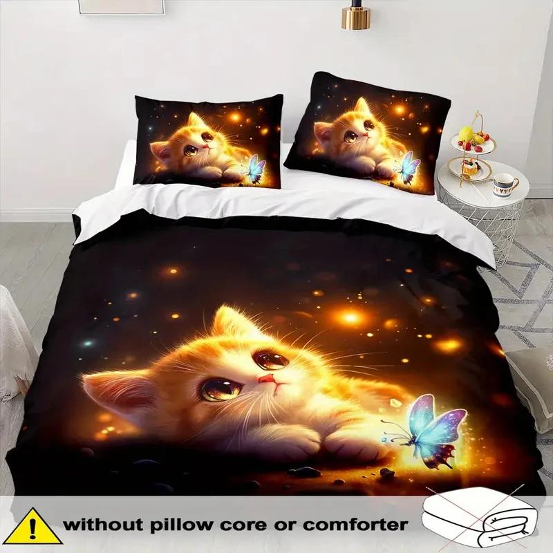 Cute Love Cat 3Pcs Bedding Set 3D Digital Printed Duvet Cover Set Soft Comfortable Breathable Decor For Bedroom, Dorm Lover Gift