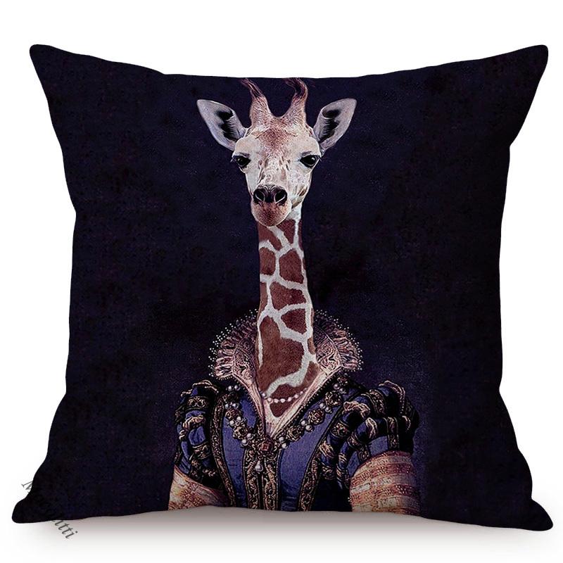 Europe Art Posters Style Decorative Cushion Cover Deer Giraffe Owl Ostrich Funky Animal Vintage Portrait Sofa Throw Pillow Case