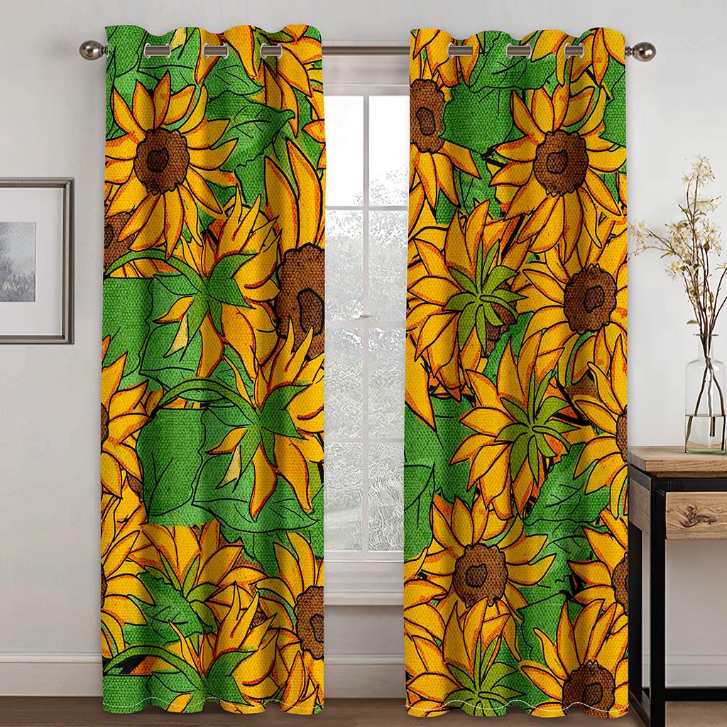 Beautiful Plant Sunflower Daisy Flower Curtain 2 Panel Classical Vintage Home Living Room Bedroom Den Decorative Curtains