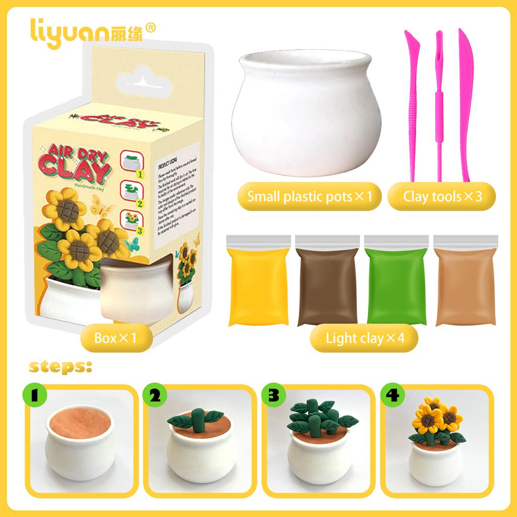 4-Color Ultra-Light Clay Succulent Pot DIY Handmade Modeling Clay Toy Set for Kids
