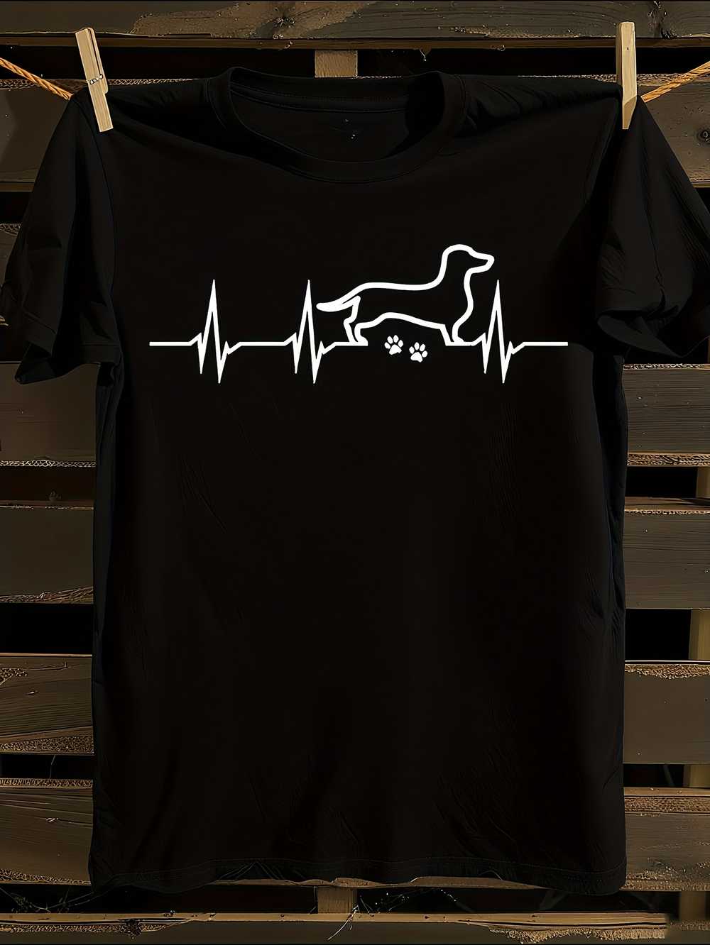 s Dachshund Heartbeat Line & Paw Print T-Shirt XXXXL