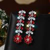 French Luxury, Elegant Red Flower Zircon Earrings, Versatile Evening Dress Accessories, Slim Face, Fashionable Long Earrings