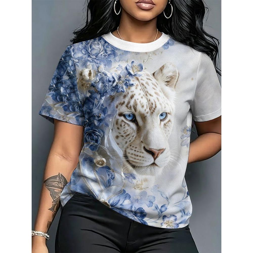 Leopard Pattern 3D Print T-Shirts Summer Women's Short Sleeve Round Neck T Shirt Harajuku Casual Tees Tops Female Clothing