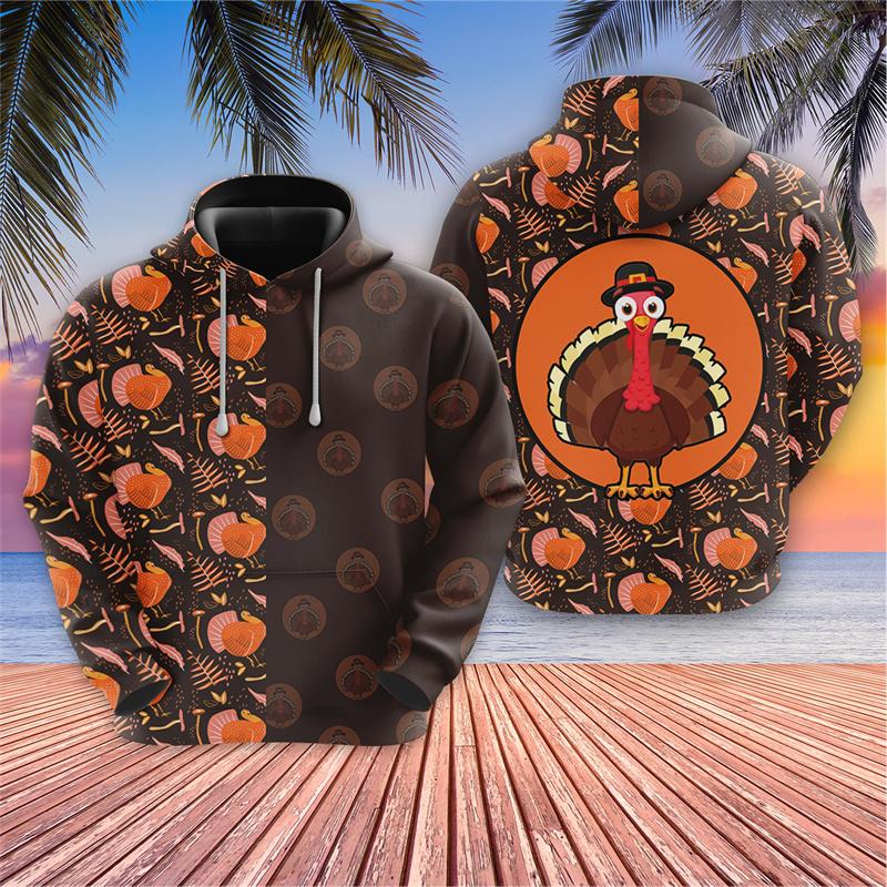 Harajuku 3D Print Happy Thanksgiving Day Hoodies Drawstring Turkey Pumpkin Graphic Hooded Sweatshirts Funny Mens Clothing Hoodie
