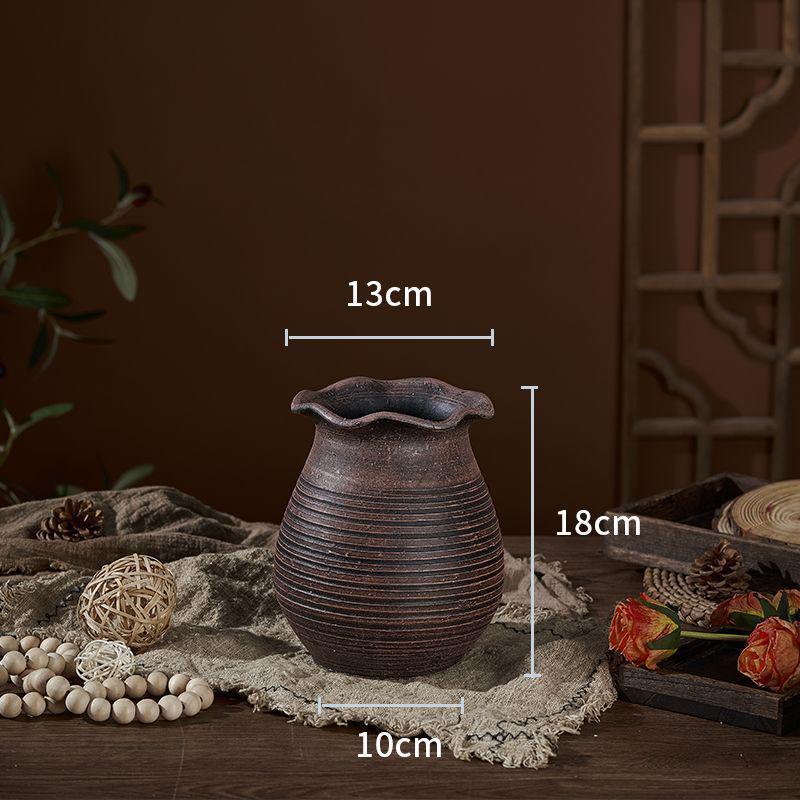 Zen-Style Rustic Pottery Vase for Dried Flowers and Succulents: New Chinese Retro Design