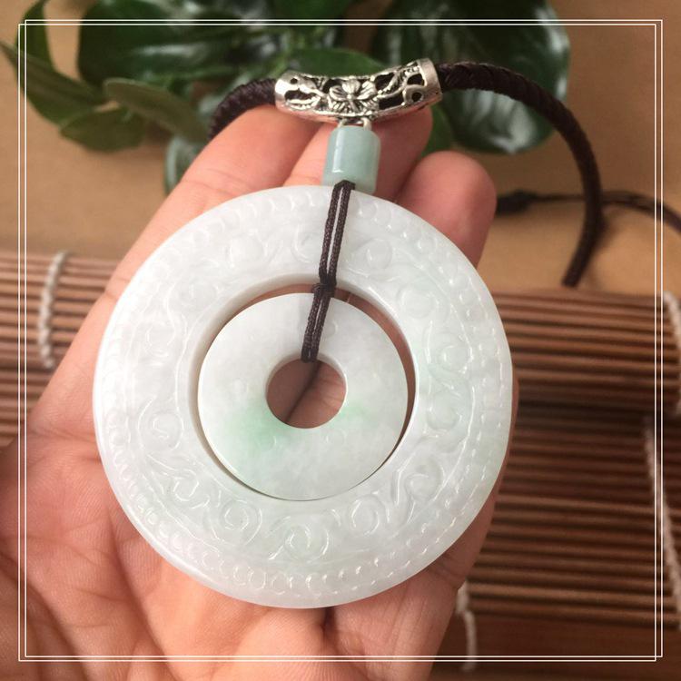 Burmese Natural Jade Ping An Kou Pendant Necklace with Certificate A02