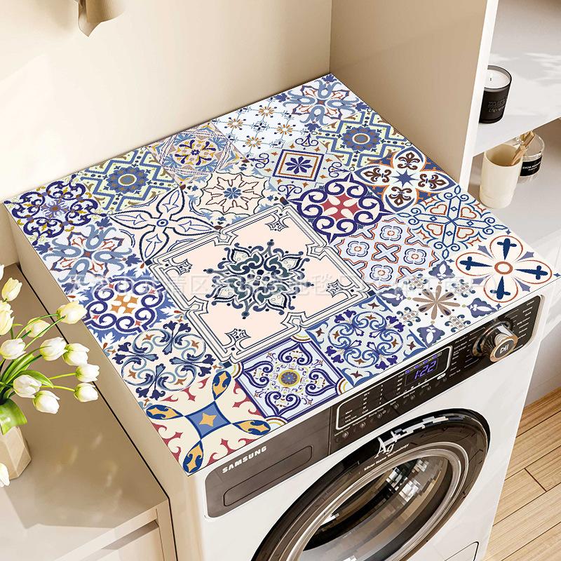 Vintage Checkered Printed Washing Machine Dust Cover Pad, Quick-Dry Absorbent Protective Top Mat For Washer And Dryer