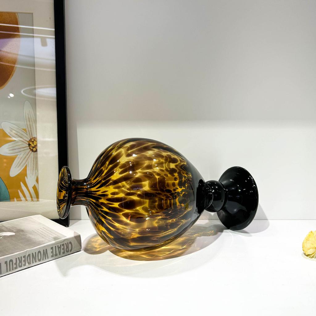 Glass Vase Leopard Print Vintage Glass Jar Flower Arrangement Accessories Gourd Flower Vase Terrarium Home Decoration