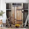 Rustic Barn Door Shower Curtains Rural Life Green Vines Wheel Wooden Plank Door Bath Decor Vintage Western Cowboy Bath Curtain