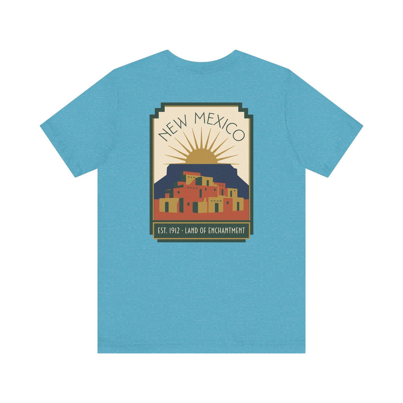 New Mexico Pueblo Art Deco T-Shirt | Retro Land of Enchantment Sunset Graphic Tee | NM Gift S