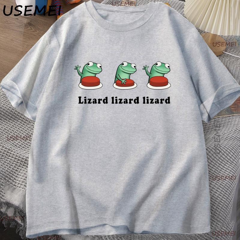 

Lizard Meme T-Shirt Men Funny Cotton Short Sleeve T-Shirt Casual Summer Round Neck Loose T Shirt Streetwear L сірий