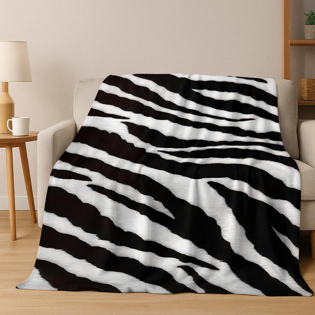 

3D Zebra Stripes Leopard Tiger Animal Flannel Blanket Soft Warm Blanket for Home Bedroom Office Travel Camping Picnic Gift 75x90cm