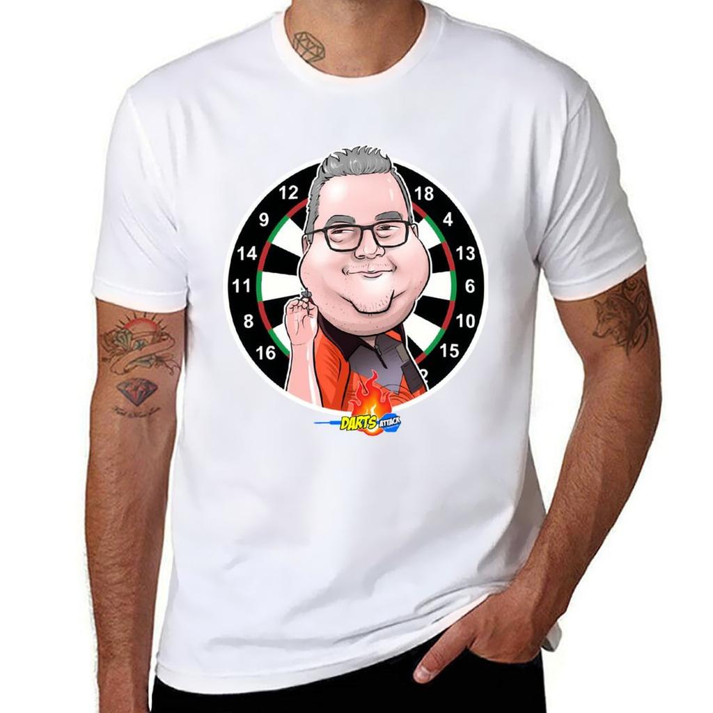 Karikatur Stephen Bunting By Darts Attack T-Shirt Arbeitskleidung Kurzarm T-Shirt