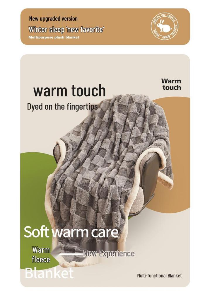 Teddy Velvet and Rabbit Fur Blend Jacquard Double-Layer Blanket