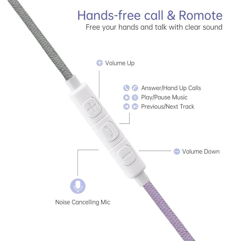 URIZONS Earphone Bracelet, Colorful Braided Earphones - 3.5mm Wired Headphones with Mic, Remote In-Ear Sports Headset for iPhone, Handmade Fabric,