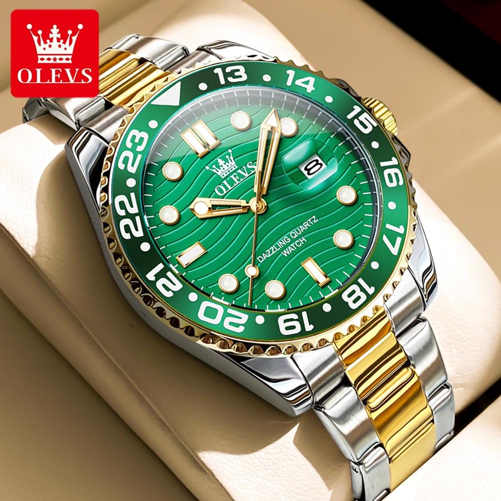 OLEVS Men's Watches Classic Fashion Fine Steel Strap Texture Dial Big Date Original Quartz Wristwatch for Man Waterproof Trend