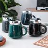 New Creative Mirror Cup, Mirror Cover Office Handle Ceramic Water Cup Activity Gift Mug with Lid