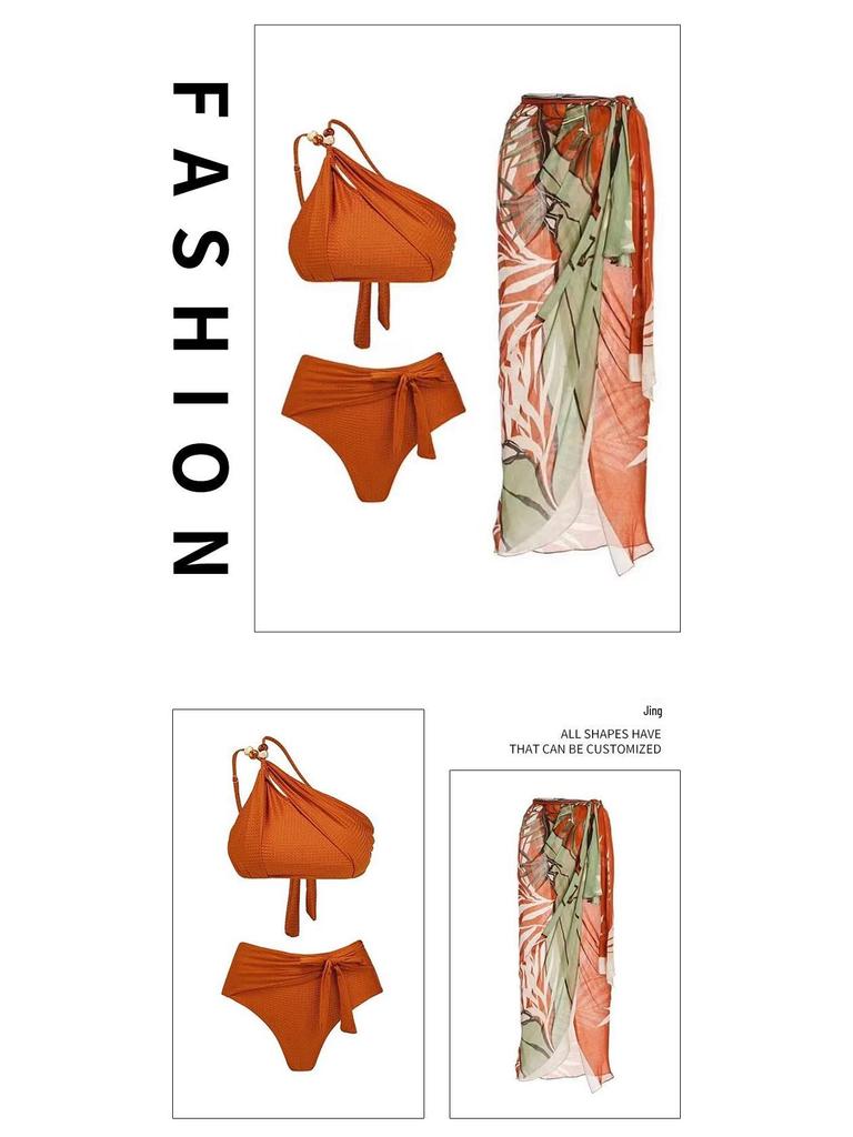 2023 Orange Sexy Sling Bikini & Sun Protection Long Dress Set