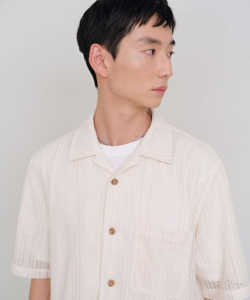 SIECLE Open Collar Crochet Half Shirt (Ivory)