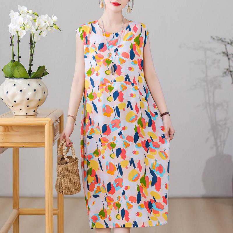 Casual Women's Dresses Summer Vintage Clothes Plus Size Sleeveless Loose Long Dress