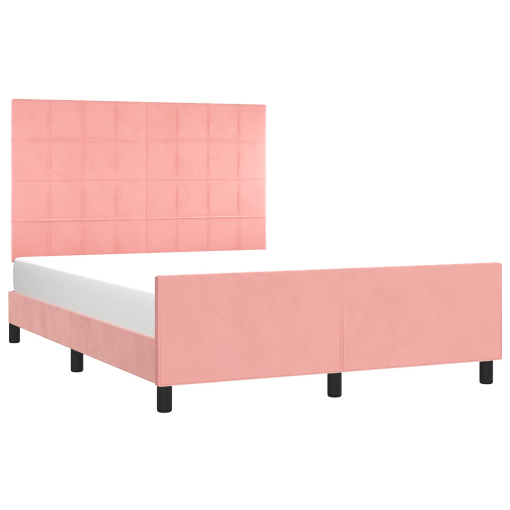 Pink Velvet Bed Frame with Headboard 140x190 cm