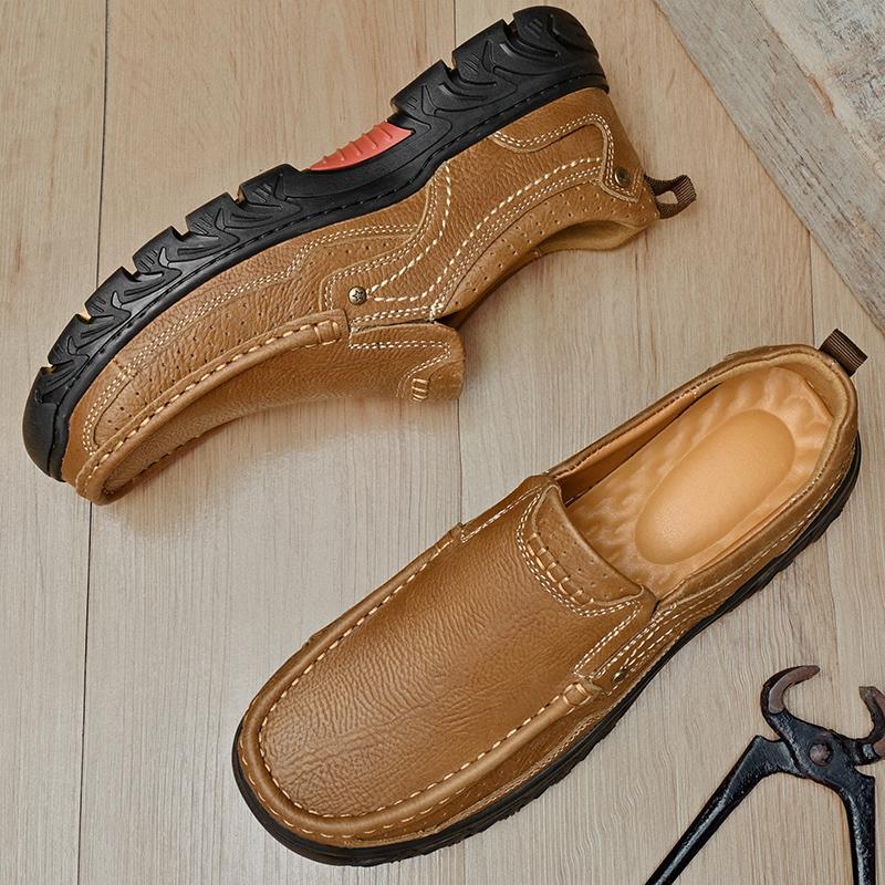 Genuine Leather Mens Loafers Non Slip Walking Flats Breathable Outdoor Slip on Casual Shoes New Man Work Office Driving Sneakers