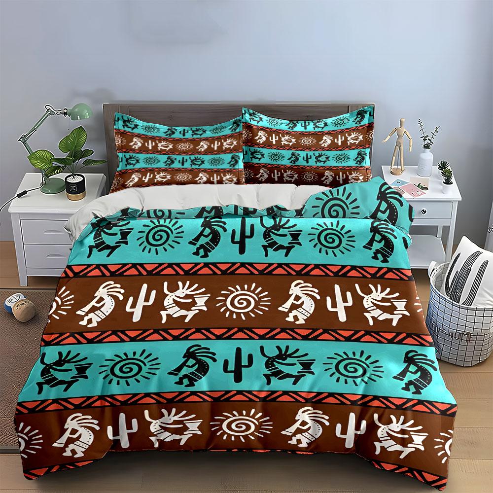 Tribal Print Three-Piece Decoration Set Soft Skin-Friendly Bedding Set Includes 1 Duvet Cover And 2 Pillowcase Gift