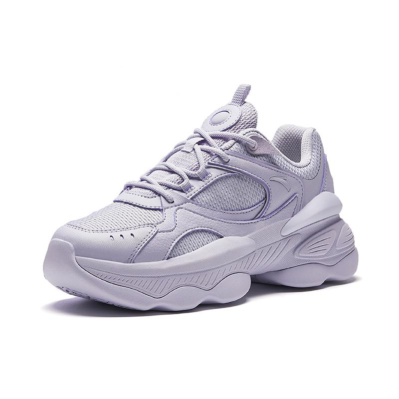 Anta Nut Thick Sole Height Increasing Low Top Casual Shoes Women Sneakers Light-Purple 922418885-3