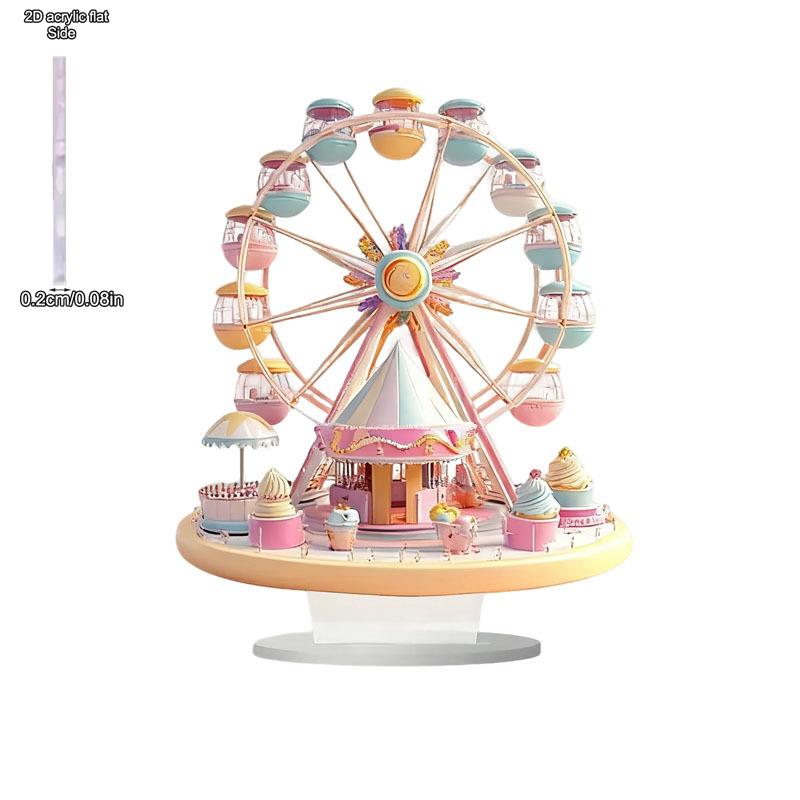 

2D Flat, acrylic Ferris Wheel Decoration, with Base, Suitable for wall decoration, porch, room, villa, accents Home, Hallway, or Workplace - Rustic Fa 30*18CM