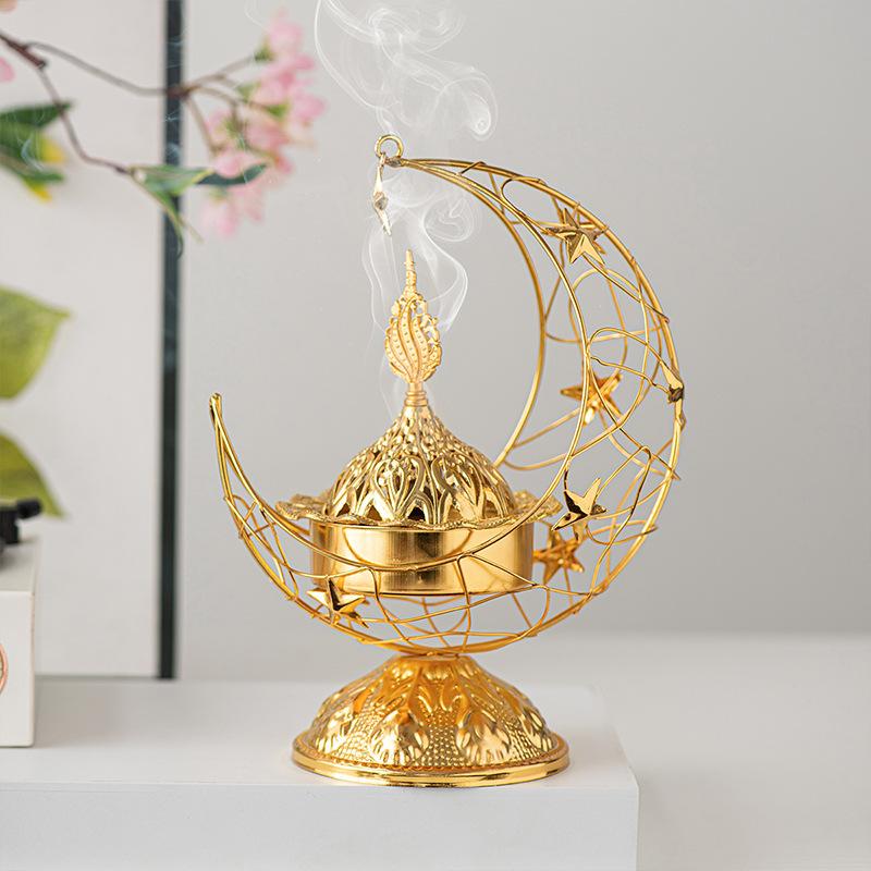 Moon-Shaped Metal Incense Burner Handheld Home Living Room Desktop Decor Ornament Stylish Aromatherapy Burner