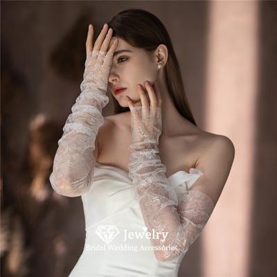 CC Gloves for Women Wedding Accessories Bridal Fingerless Luvas Engagement Evening Party Prom Ivory Color Lace Opera Glove WG102