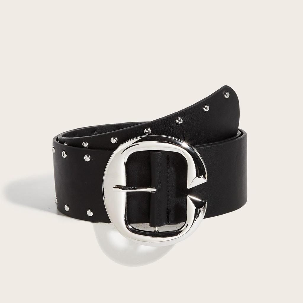Fashion Rivet Retro Belt With Alloy Buckle Casual Outfits Everyday Accessory