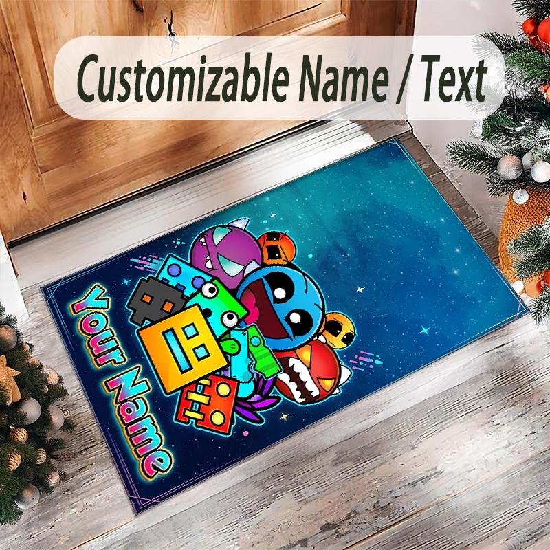 Personalized Crystal Velvet Carpet Custom Name Text,Geometry Dash Anti Slip Area Rug For Home Decoration