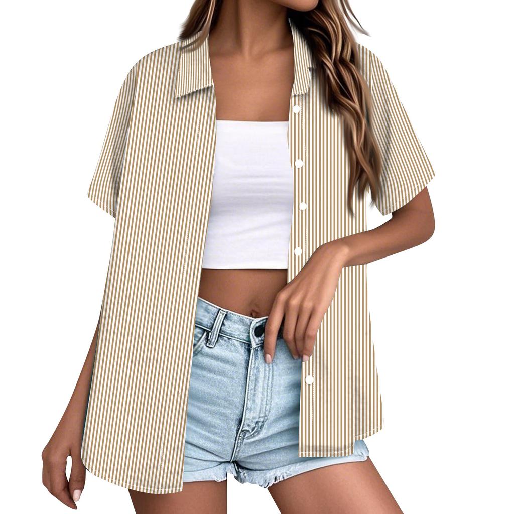 Chemise à manches courtes boutonnée pour femme - Coupe décontractée, blouse décontractée avec col, parfaite pour l'été
