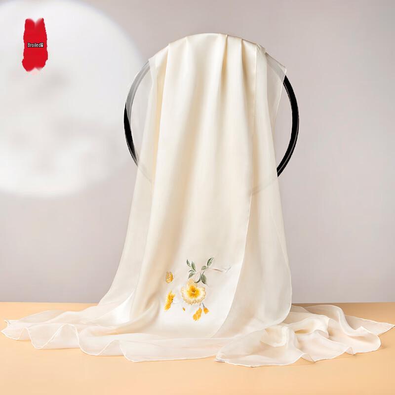 Zhijinlou Hand-Embroidered Su Embroidery Mulberry Silk Scarf & Shawl